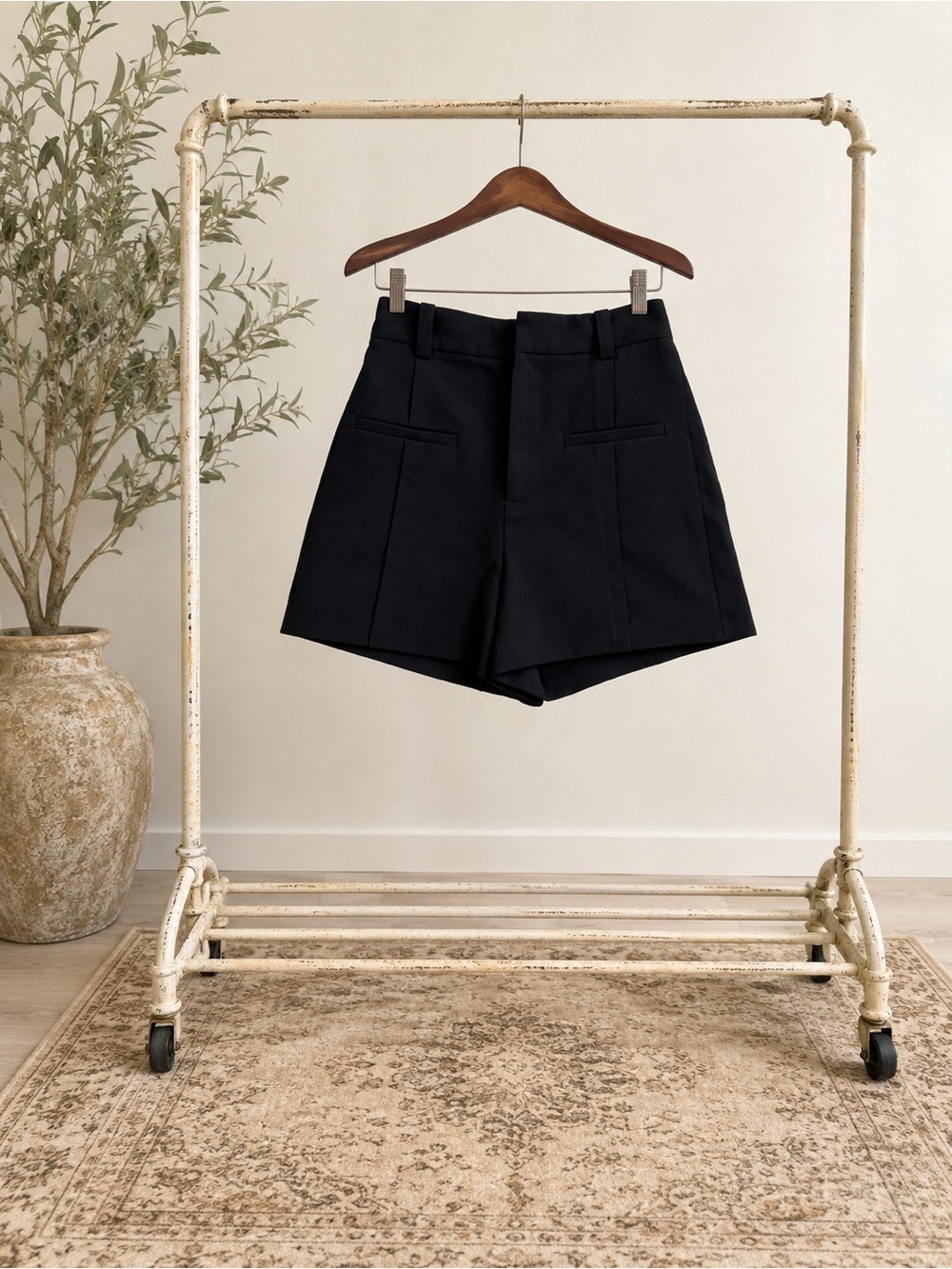 Zara Black Tailored High-Waist Bermuda Shorts